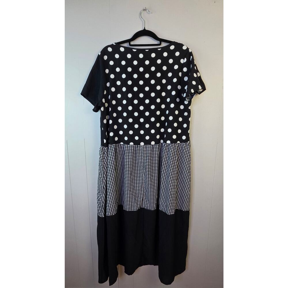 New Emery Rose Maxi Dress 1XL Plus Black White Polka Dot Gingham Patchwork Artsy - Picture 5 of 11